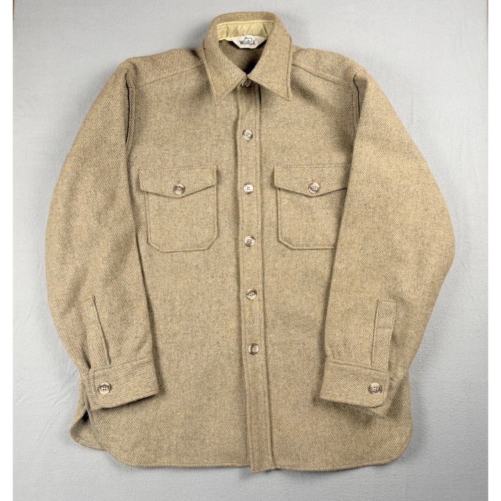 Vintage 80's Woolrich Tan Wool Nylon Field Shirt Mens L/XL Flannel Shacket Hike